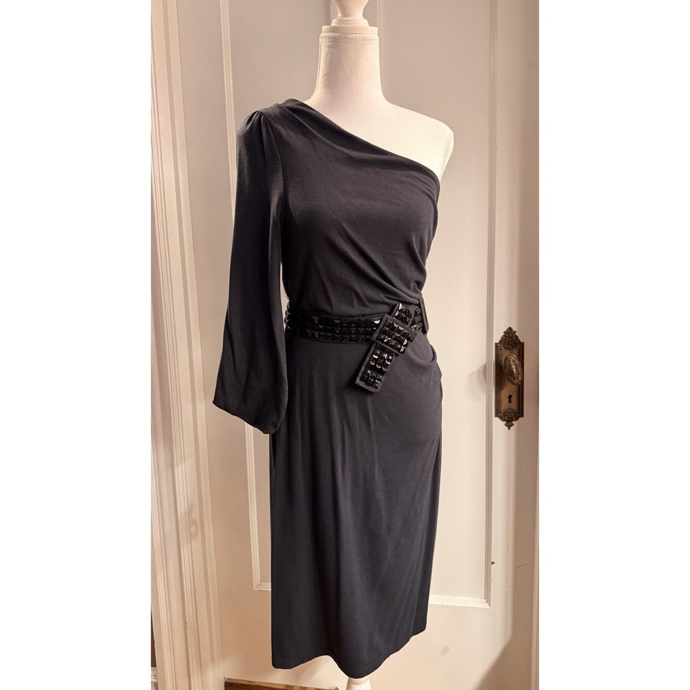 BCBGMAXAZRIA Vintage Y2K Gray Asymmetrical Off The Shoulder Dress Size 8